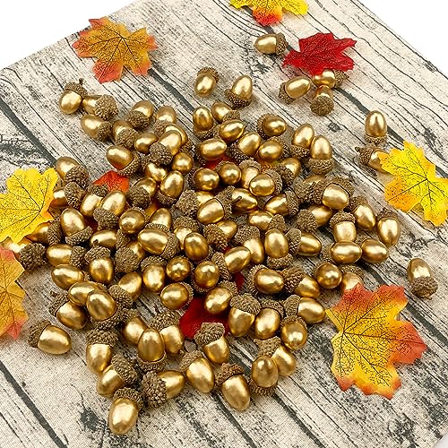 Lorigun 50 Pcs Artificial Acorns Golden Acorn with Natural Acorn Cap Fake Acorn for Decoration Home House Kitchen Decor Christmas Decoration Fall Table Scatter Crafting
