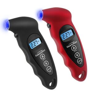 Geartronics Digital Tire Pressure Gauge 150 PSI 4 Settings with Backlight LCD Tire Gauge for Cars, Motorcycles and Bikes with Non-Slip Grip, 2 Pack