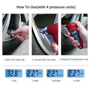 Geartronics Digital Tire Pressure Gauge 150 PSI 4 Settings with Backlight LCD Tire Gauge for Cars, Motorcycles and Bikes with Non-Slip Grip, 2 Pack