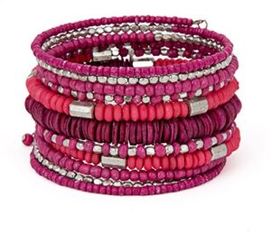 spunkysoul handmade bohemian coil in shocking hot pink and silver bracelet for women collection