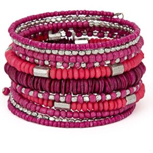 SPUNKYsoul Handmade Bohemian Coil in Shocking Hot Pink and Silver Bracelet for Women Collection