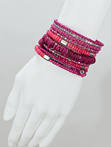 SPUNKYsoul Handmade Bohemian Coil in Shocking Hot Pink and Silver Bracelet for Women Collection