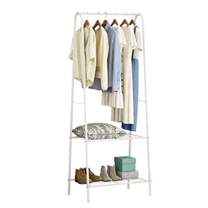 home-like 2-tier garment rack, metal clothes rack, storage clothing rack with single hanging rail and 2 shelf for bedroom entryway launary l23.7"xw13.19"x h62.99" white