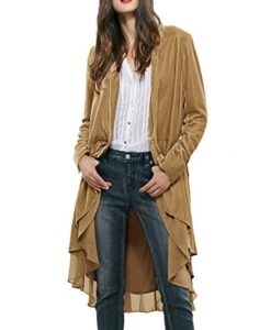 r.vivimos womens ruffled asymmetric long velvet blazers coat casual jackets (medium, khaki)