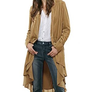 R.Vivimos Womens Ruffled Asymmetric Long Velvet Blazers Coat Casual Jackets (Medium, Khaki)