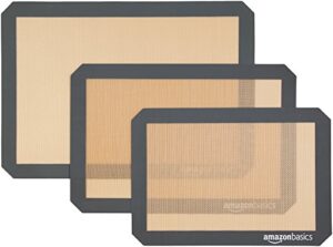 amazon basics silicone, non-stick, food safe baking mat, pack of 3, beige/gray, rectangular, 16.5" x 11.62"