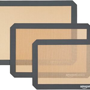 Amazon Basics Silicone, Non-Stick, Food Safe Baking Mat, Pack of 3, Beige/Gray, Rectangular, 16.5" x 11.62"