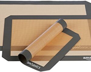 Amazon Basics Silicone, Non-Stick, Food Safe Baking Mat, Pack of 3, Beige/Gray, Rectangular, 16.5" x 11.62"