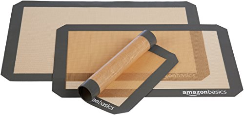 Amazon Basics Silicone, Non-Stick, Food Safe Baking Mat, Pack of 3, Beige/Gray, Rectangular, 16.5" x 11.62"