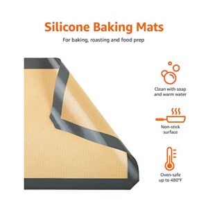 Amazon Basics Silicone, Non-Stick, Food Safe Baking Mat, Pack of 3, Beige/Gray, Rectangular, 16.5" x 11.62"