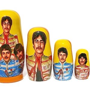 Great Russian Gifts The Beatles Group Collectible Memorbilia 5 Piece Stacking Nesting Doll Set 5.75 Inches Tall