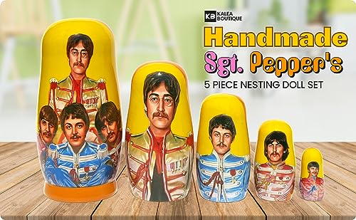 Great Russian Gifts The Beatles Group Collectible Memorbilia 5 Piece Stacking Nesting Doll Set 5.75 Inches Tall