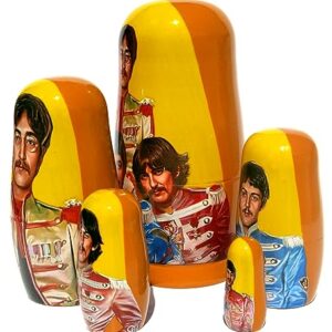 Great Russian Gifts The Beatles Group Collectible Memorbilia 5 Piece Stacking Nesting Doll Set 5.75 Inches Tall