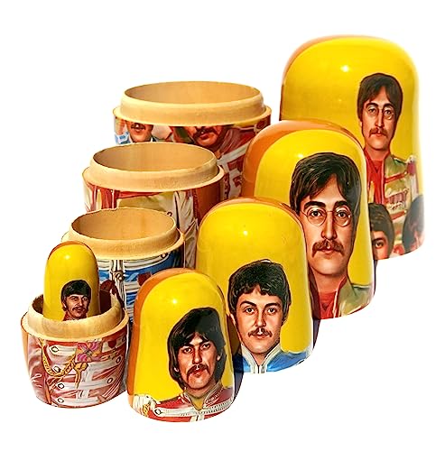 Great Russian Gifts The Beatles Group Collectible Memorbilia 5 Piece Stacking Nesting Doll Set 5.75 Inches Tall