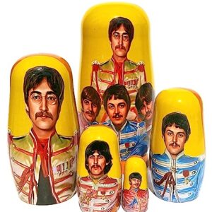 Great Russian Gifts The Beatles Group Collectible Memorbilia 5 Piece Stacking Nesting Doll Set 5.75 Inches Tall