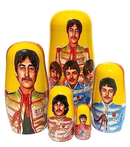 Great Russian Gifts The Beatles Group Collectible Memorbilia 5 Piece Stacking Nesting Doll Set 5.75 Inches Tall