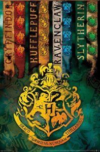 trends international the wizarding world: harry potter - house crests wall poster, 22.375" x 34", unframed version