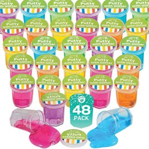 Kicko Mini Putty with Glitter - 48 Pack Assorted Neon Colored Sludge - Silly Putty for Kids - Assorted Educational Relaxation Fidget Toy - Party Favor Glitter Putty for Kids - Mini Slime Bulk