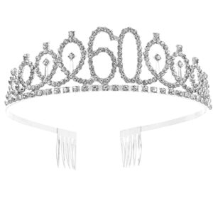 frcolor birthday crowns for women, rhinestone birthday tiara happy 60th birthday queen headband with combs for mother grandmother