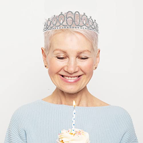 Frcolor Birthday Crowns for Women, Rhinestone Birthday Tiara Happy 60th Birthday Queen Headband with Combs for Mother Grandmother