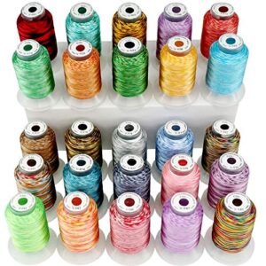 new brothread 25 colors variegated polyester embroidery machine thread kit 500m (550y) each spool for brother janome babylock singer pfaff bernina husqvaran embroidery and sewing machines