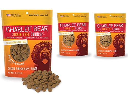 Charlee Bear Crunch Chicken, Pumpkin & Apple Flavor Dog Treat and Snack (3 Pack) 8 oz Each