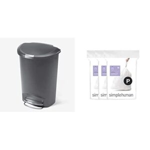 simplehuman 50 litre semi-round step can grey plastic + code p 60 pack liners