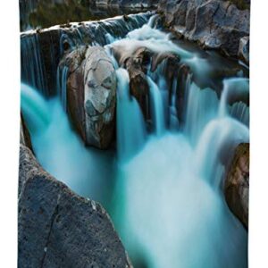 Ambesonne Landscape Outdoor Tablecloth, Waterfall Basalt Rocks Rural Scenery National Park Nature Woods Photo, Decorative Washable Picnic Table Cloth, 58" X 84", Sky Blue Grey Green