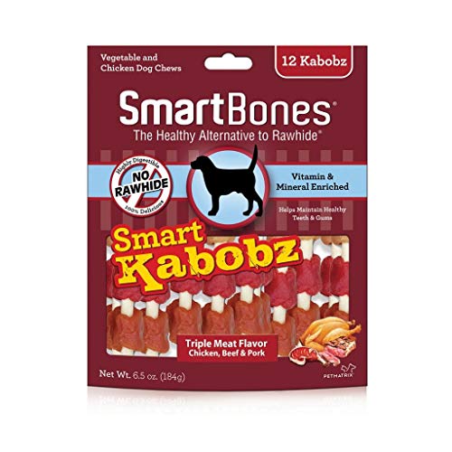 SmartBones Smart Kabobz, Treat Your Dog to a Rawhide-Free Chew Made With Real Chicken, Beef and Pork 12 Count (Pack of 1)