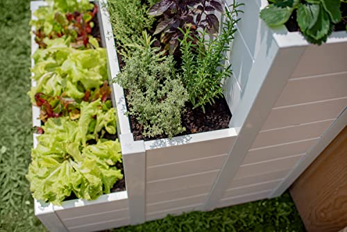 Vita Classic 33 inch x 33 inch Tiered Cascading Keyhole Garden with Composting Basket, White Vinyl, PVC, BPA and Pthalate Free, VT17109