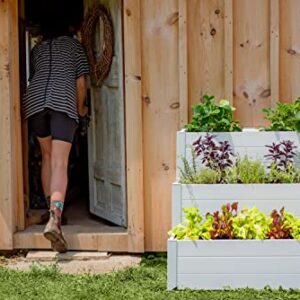 Vita Classic 33 inch x 33 inch Tiered Cascading Keyhole Garden with Composting Basket, White Vinyl, PVC, BPA and Pthalate Free, VT17109