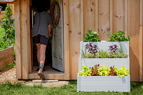 Vita Classic 33 inch x 33 inch Tiered Cascading Keyhole Garden with Composting Basket, White Vinyl, PVC, BPA and Pthalate Free, VT17109