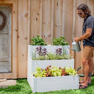 Vita Classic 33 inch x 33 inch Tiered Cascading Keyhole Garden with Composting Basket, White Vinyl, PVC, BPA and Pthalate Free, VT17109