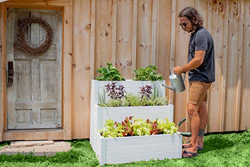 Vita Classic 33 inch x 33 inch Tiered Cascading Keyhole Garden with Composting Basket, White Vinyl, PVC, BPA and Pthalate Free, VT17109