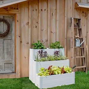 Vita Classic 33 inch x 33 inch Tiered Cascading Keyhole Garden with Composting Basket, White Vinyl, PVC, BPA and Pthalate Free, VT17109