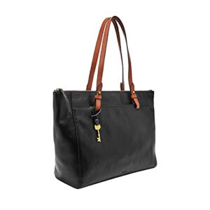 fossil women's rachel leather tote bag purse handbag, black/brown (model: zb7507001)