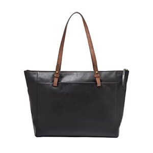 Fossil Women's Rachel Leather Tote Bag Purse Handbag, Black/Brown (Model: ZB7507001)