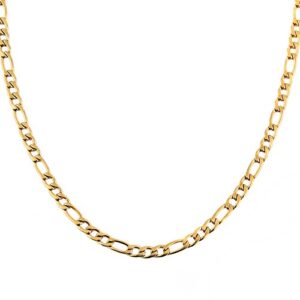 hzman men women 24k real gold plated figaro chain stainless steel necklace, wide 3mm 5mm 7mm 9mm