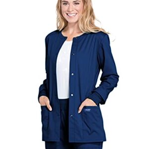 Snap Front Scrub Jackets for Women, Workwear Professionals Soft Stretch WW340, L, Navy