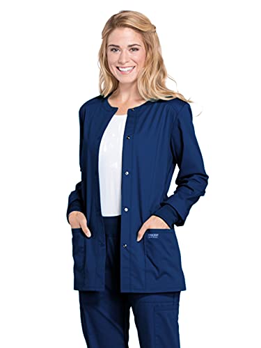 Snap Front Scrub Jackets for Women, Workwear Professionals Soft Stretch WW340, L, Navy