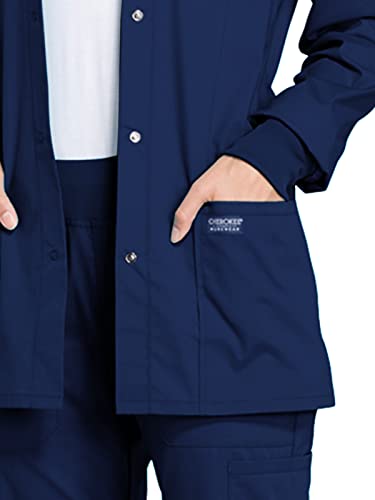 Snap Front Scrub Jackets for Women, Workwear Professionals Soft Stretch WW340, L, Navy