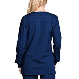 Snap Front Scrub Jackets for Women, Workwear Professionals Soft Stretch WW340, L, Navy