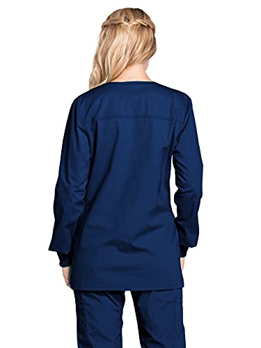 Snap Front Scrub Jackets for Women, Workwear Professionals Soft Stretch WW340, L, Navy