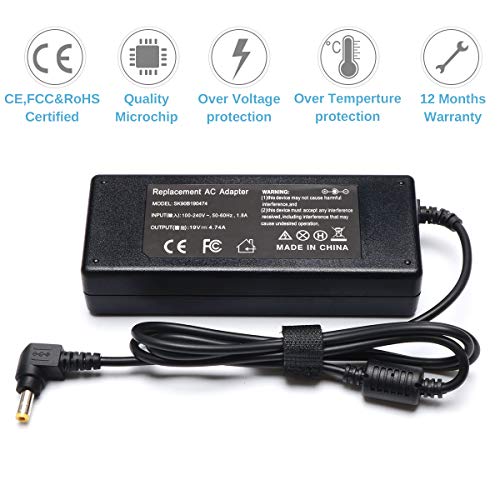 90W AC Laptop Adapter Charger for Asus K52F K53E K55A K55N U56E X550 X550CA X550L X550LA X551C X551CA X551M X551MA X551MAV X751MA ADP-65JH BB EXA0703YH ADP-65GD B Power Supply Cord