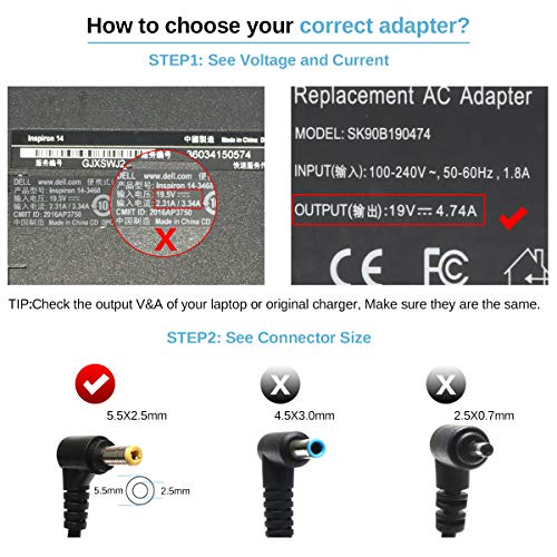 90W AC Laptop Adapter Charger for Asus K52F K53E K55A K55N U56E X550 X550CA X550L X550LA X551C X551CA X551M X551MA X551MAV X751MA ADP-65JH BB EXA0703YH ADP-65GD B Power Supply Cord