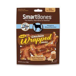smartbones chicken-wrapped sticks, treat your dog to a rawhide-free chew made with real chicken and vegetables brown 15 count (pack of 1)