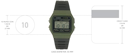 Casio Unisex Watch in Resin/Acrylic Glass with Date Display and LED Light - Water Resistance & Alarm, Green, 38.2 x 35.2 x 8.5 mm, Strap (F-91WM-3AEF)