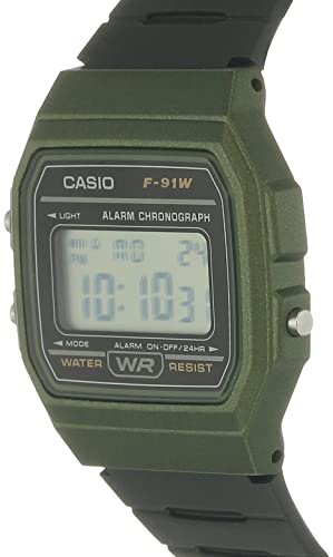 Casio Unisex Watch in Resin/Acrylic Glass with Date Display and LED Light - Water Resistance & Alarm, Green, 38.2 x 35.2 x 8.5 mm, Strap (F-91WM-3AEF)