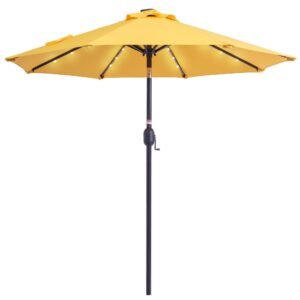 sundale outdoor 7 ft solar powered 24 led lighted patio umbrella table market umbrella with crank & push button tilt for garden, deck, backyard, pool, 8 steel ribs, polyester canopy (yellow)