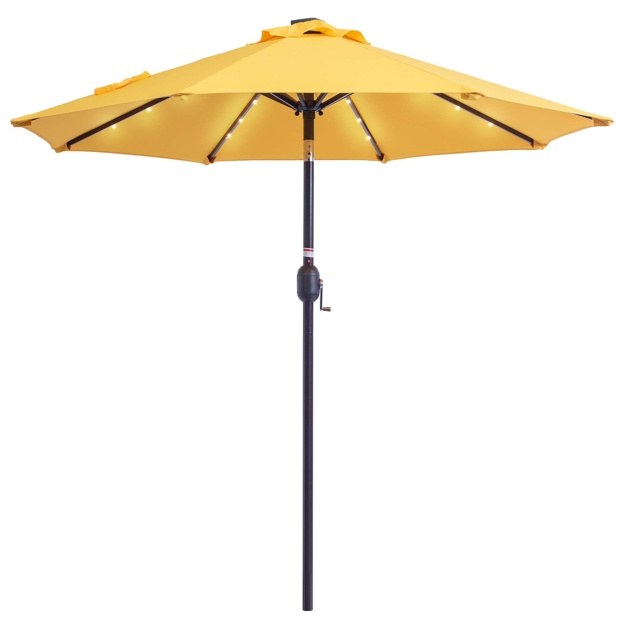 Sundale Outdoor 7 ft Solar Powered 24 LED Lighted Patio Umbrella Table Market Umbrella with Crank & Push Button Tilt for Garden, Deck, Backyard, Pool, 8 Steel Ribs, Polyester Canopy (Yellow)